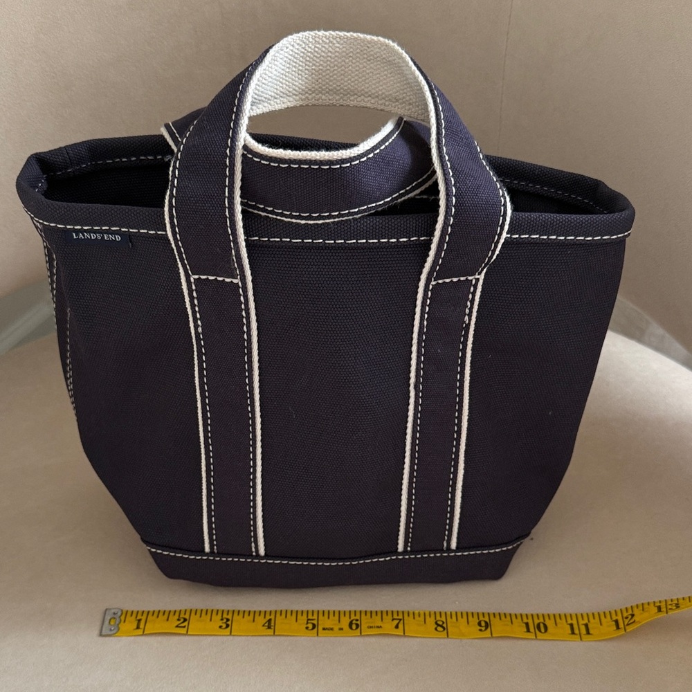 Land’s End Small Canvas Tote Bag with Contrast Stitching - Navy & White - Picture 7 of 9